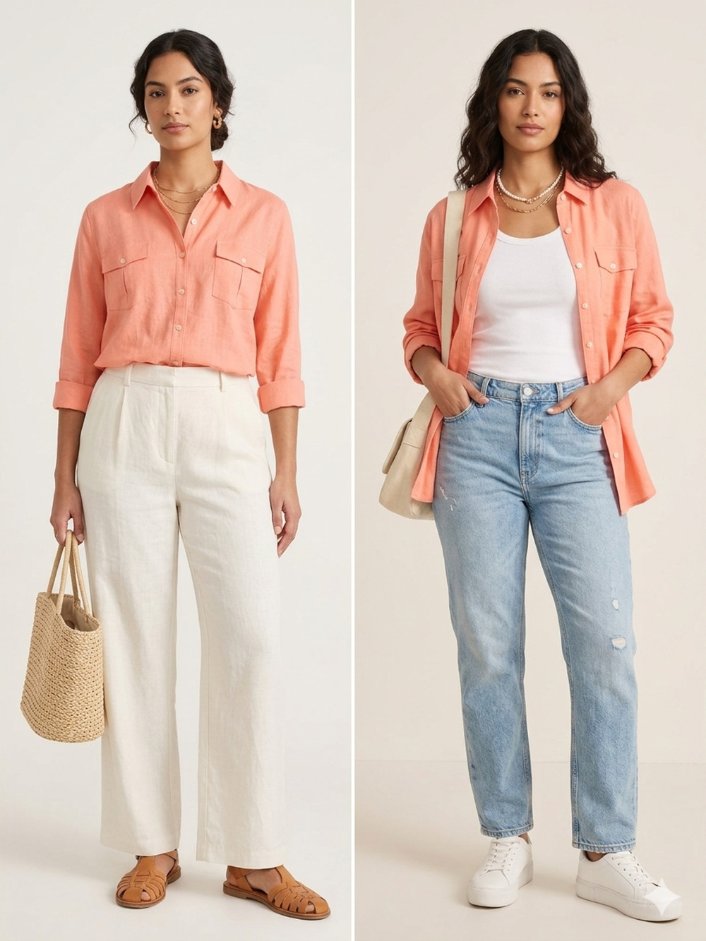 NWOT CHADWICK'S Coral pink womens Linen blend thick utility Shirt Size PXL